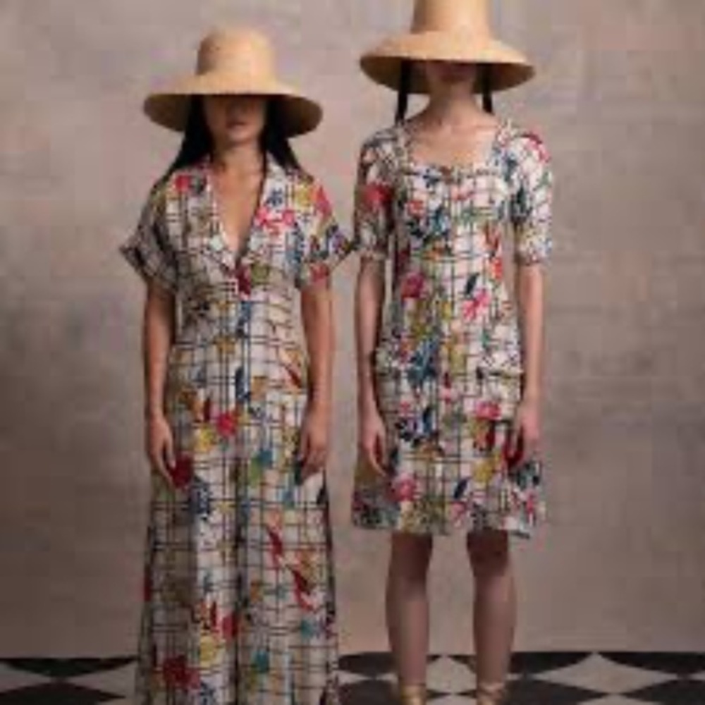 Dyvna Windowpane Silk Blend Floral Shirt Dress Nwt XS